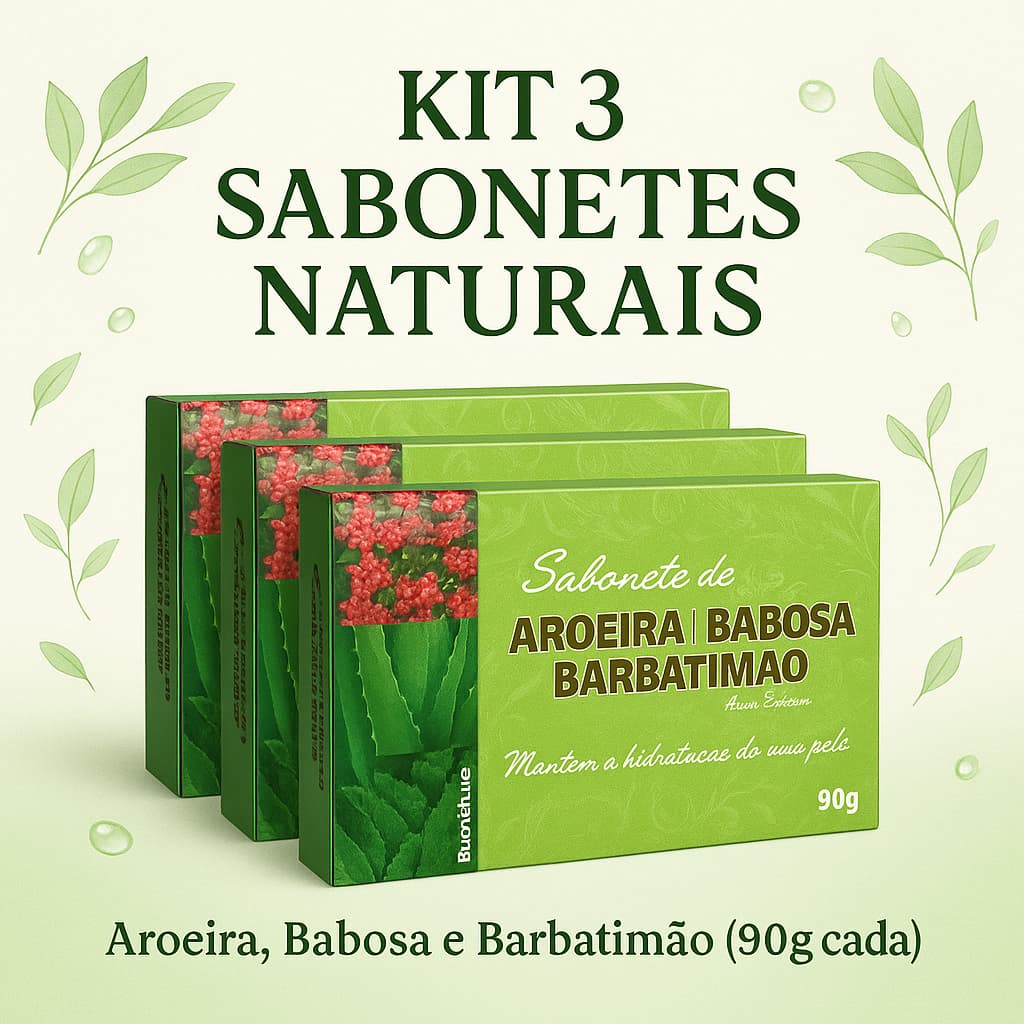 Kit 3 Sabonetes Naturais Aroeira, Babosa e Barbatimão – Hidratação e Proteção da Pele