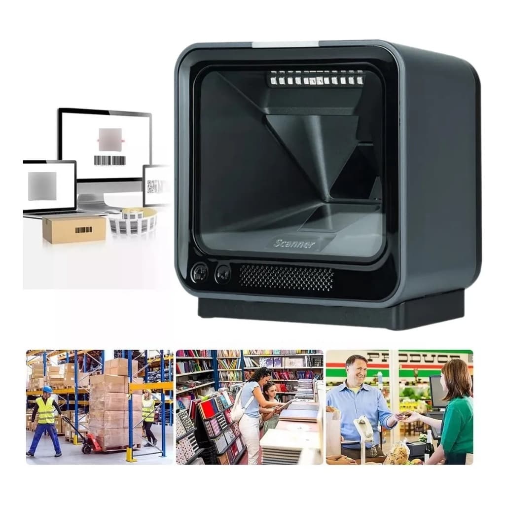 Leitor De Código Barras Scanner Suporte Qr 1d 2d Preto Boleto Omnidirecional Fixo Mesa