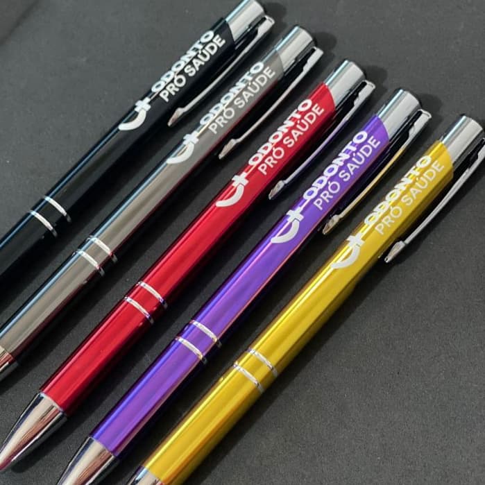 Kit 5 Canetas Metal Personalizada C/ Nome Logo Empresa Frase