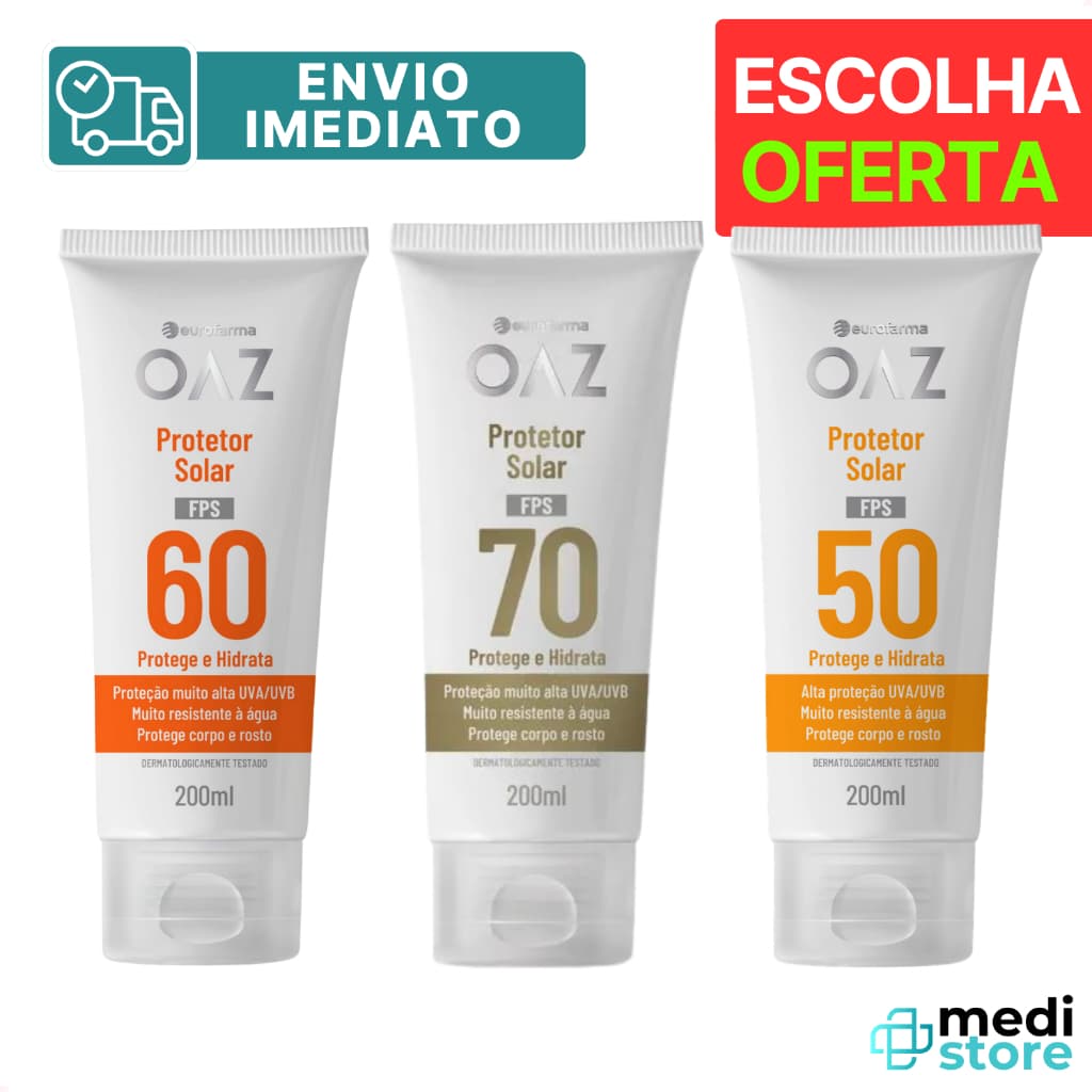 Protetor Solar Oaz Fator 50 / 60 / 70 FPS Vegano Toque Seco Protege e Hidrata - Todos 200ml - Envio Imediato