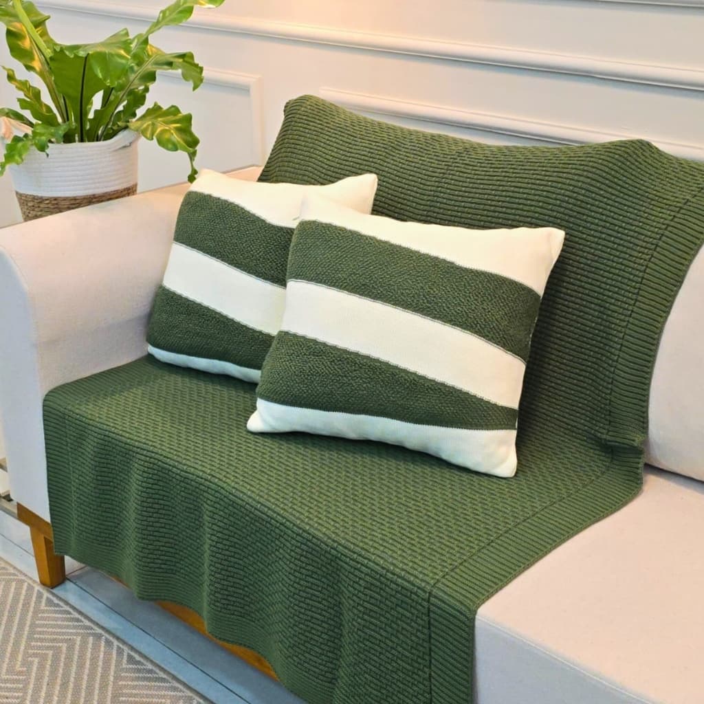 Kit Manta de Tricot Sofá Poltrona 150x100cm Siena Decorativa Sala +  2 Capas de Almofadas 45X45cm