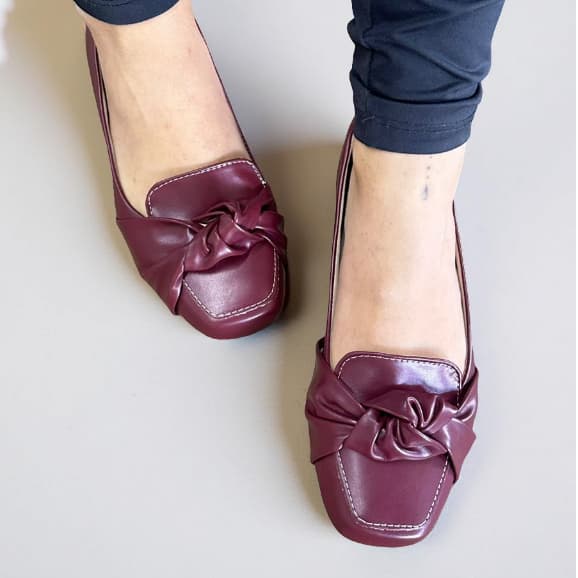 Mocassim Feminina Confortavel Marsala Sapato Caramelo Sapatilha Nó Bico Quadrado Lançamento