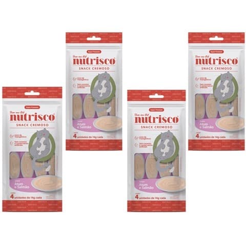 Kit 4 Nutrisco 56g cada Atum e Salmão Gatos - Como Churu