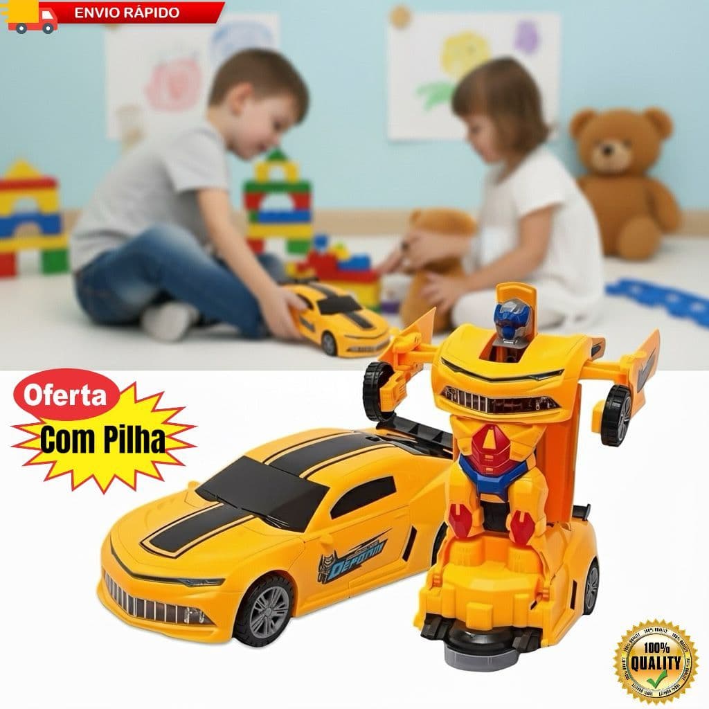 Carrinho Transformes Bumblebee Camaro Amarelo Robo 2 em 1 Com Sensor Bate e Volta