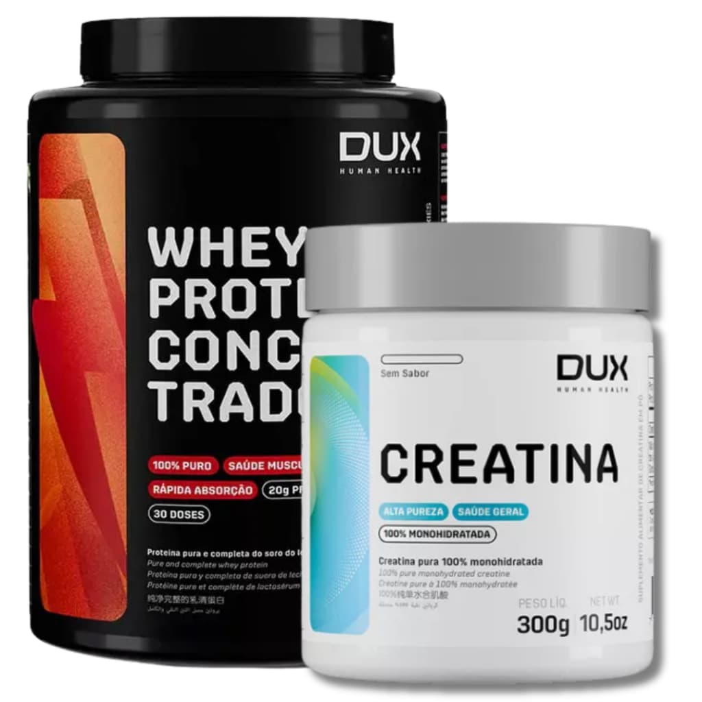 KIT WHEY PROTEIN CONCENTRADO 900g + CREATINA 100% 300g - DUX HUMAN HEALTH