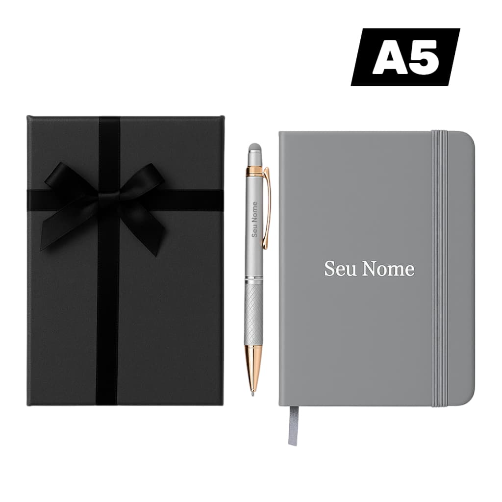 Kit Presente com Bloco Personalizado + Caneta c Nome + Caixa Elegante  Brinde ou Presente Caderno A5