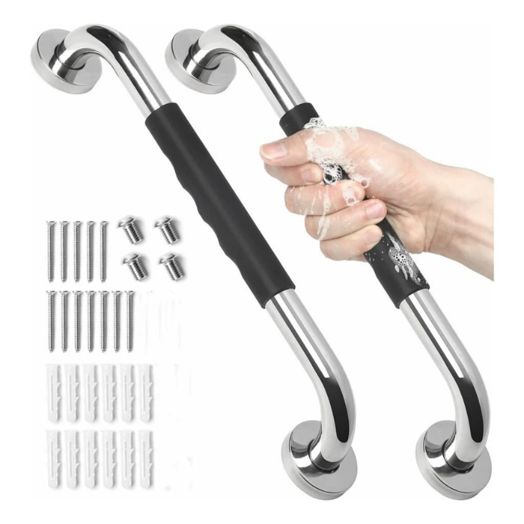 Kit 2 Barras de Apoio Inox 40cm para Banheiro - Corrimão de Segurança e Proteção para Idosos, Deficientes e Gestantes