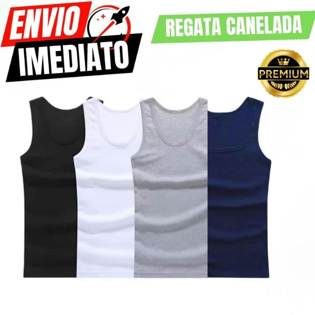 Kit 2 Regata Canelada Premium Masculina Modelo Americano Ribana Algodão e Elastano