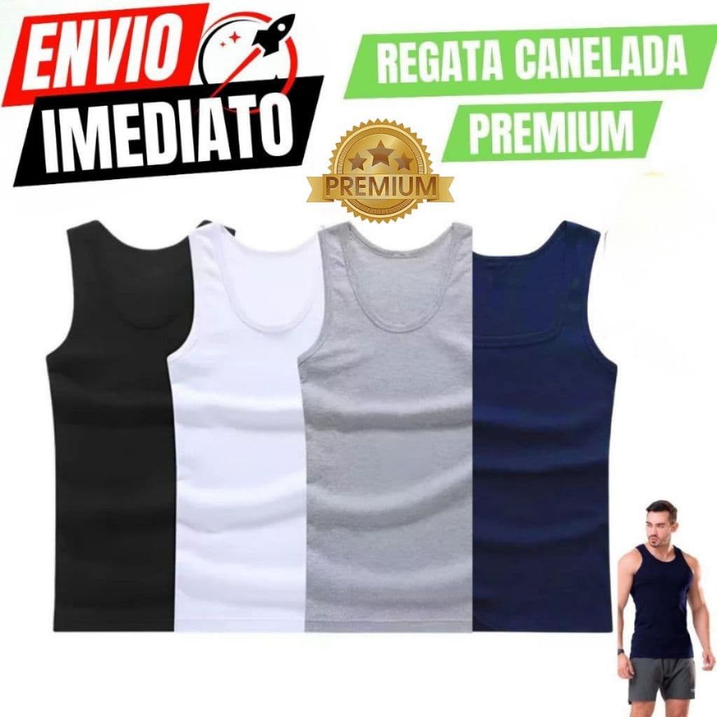 Kit 2 Regata Premium Masculina Modelo Americano fitness academia casual Ribana Canelada Algodão e Elastano