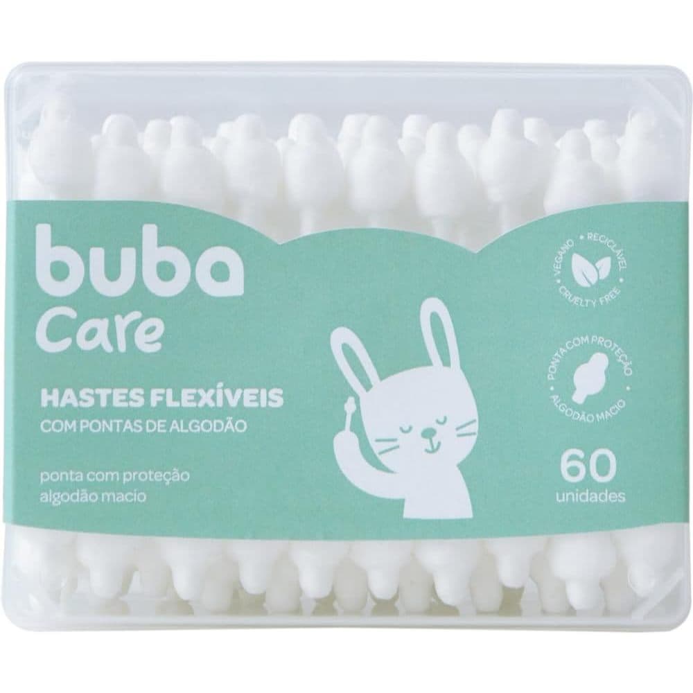 Hastes Flexíveis Buba Care para Higiene do Bebê Orelha Nariz Umbigo 60un