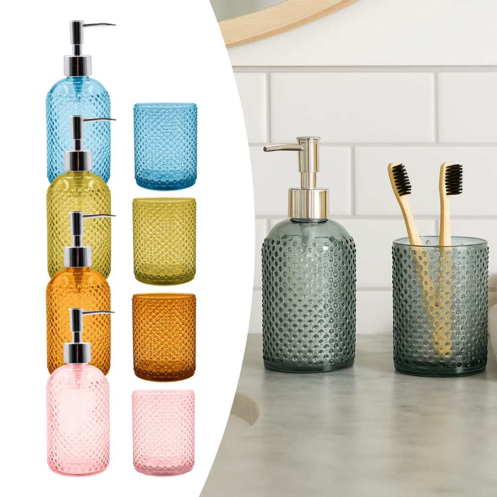 Kit Dispenser De Sabonete Líquido E Suporte Porta Escova 400ml Vidro Luxo Decoração Banheiro Chique