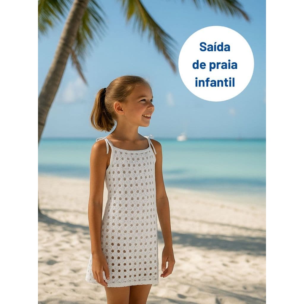 Saída de Praia Infantil Juvenil Menina em Tricô Branco