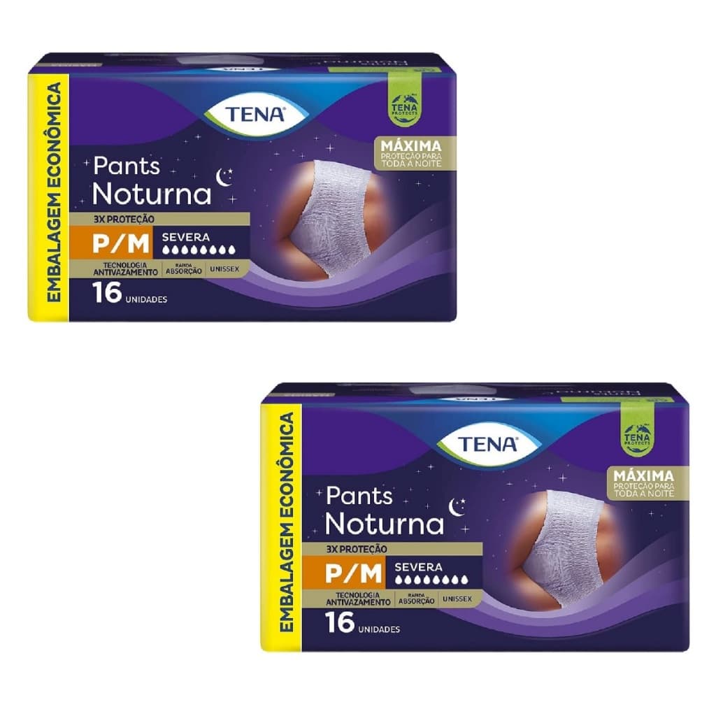 Kit 2ptes TENA PANTS NOTURNA P/M 16un cada - Total 32un