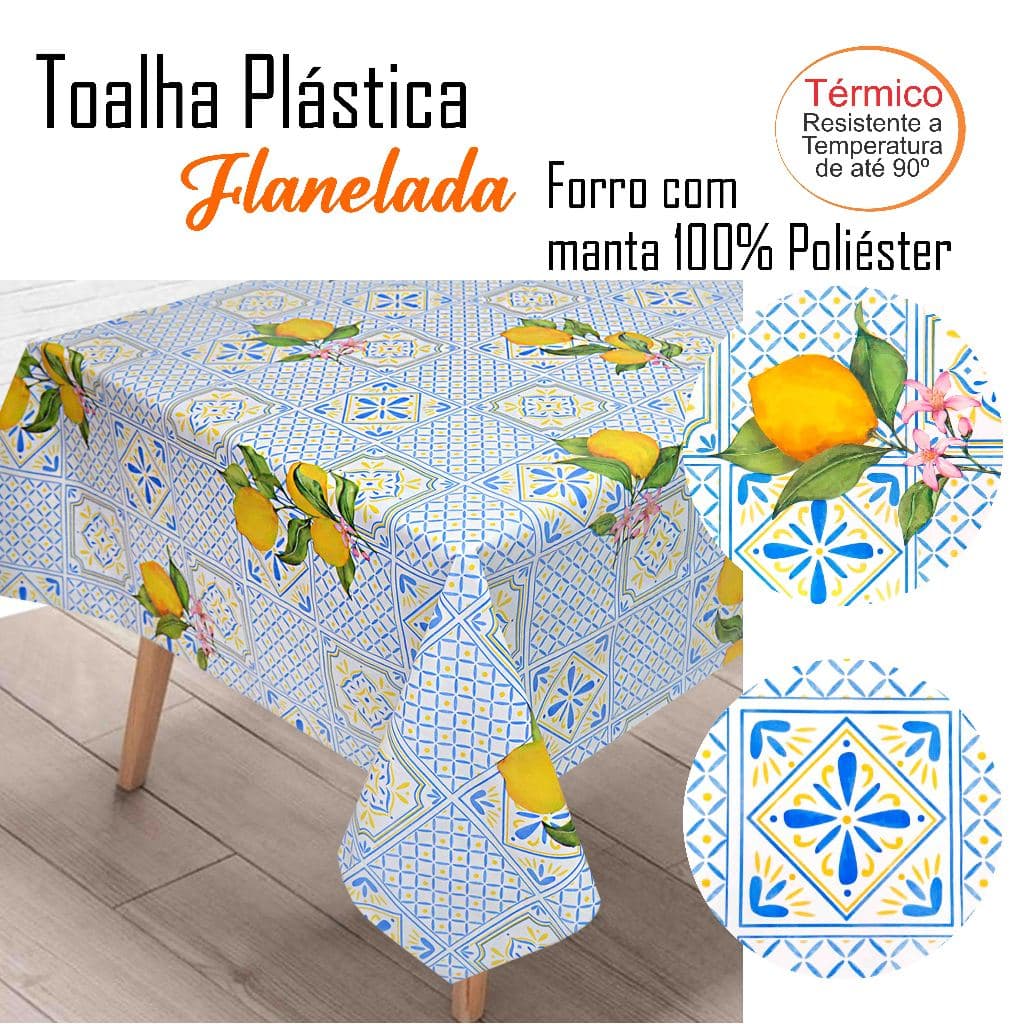 Toalha de Mesa Plástica 1,40mX1,40m Térmica Flanelada Estampas em PVC Impermeável