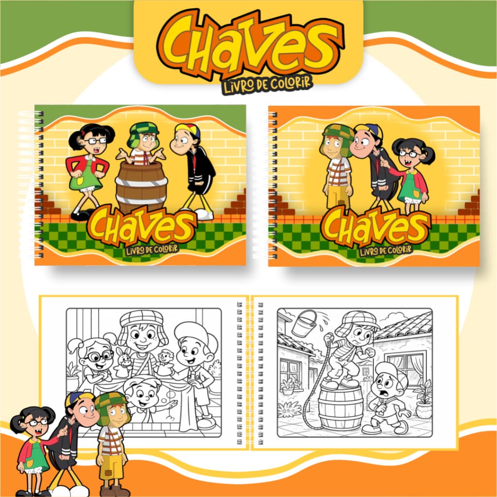 Livro de Colorir CHAVES Folha Grossa e Capa Dura 180g 50 Páginas