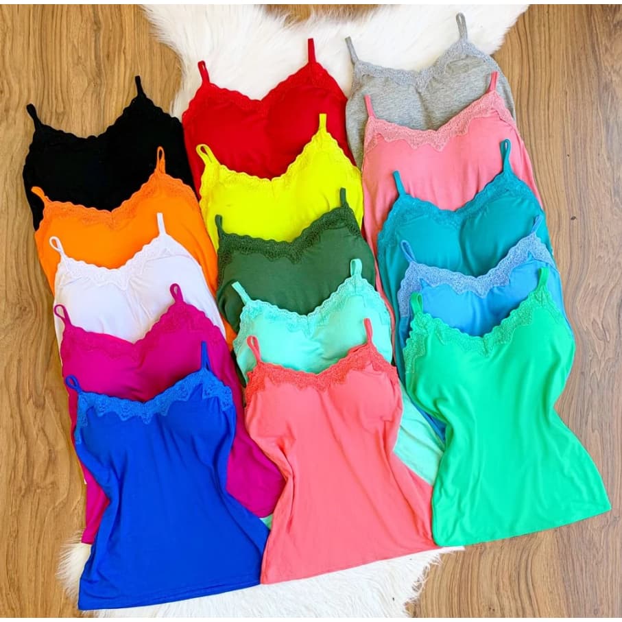 Blusinha Viscolaycra Feminina Alcinha Bojo Renda Algodão Divervas Cores !