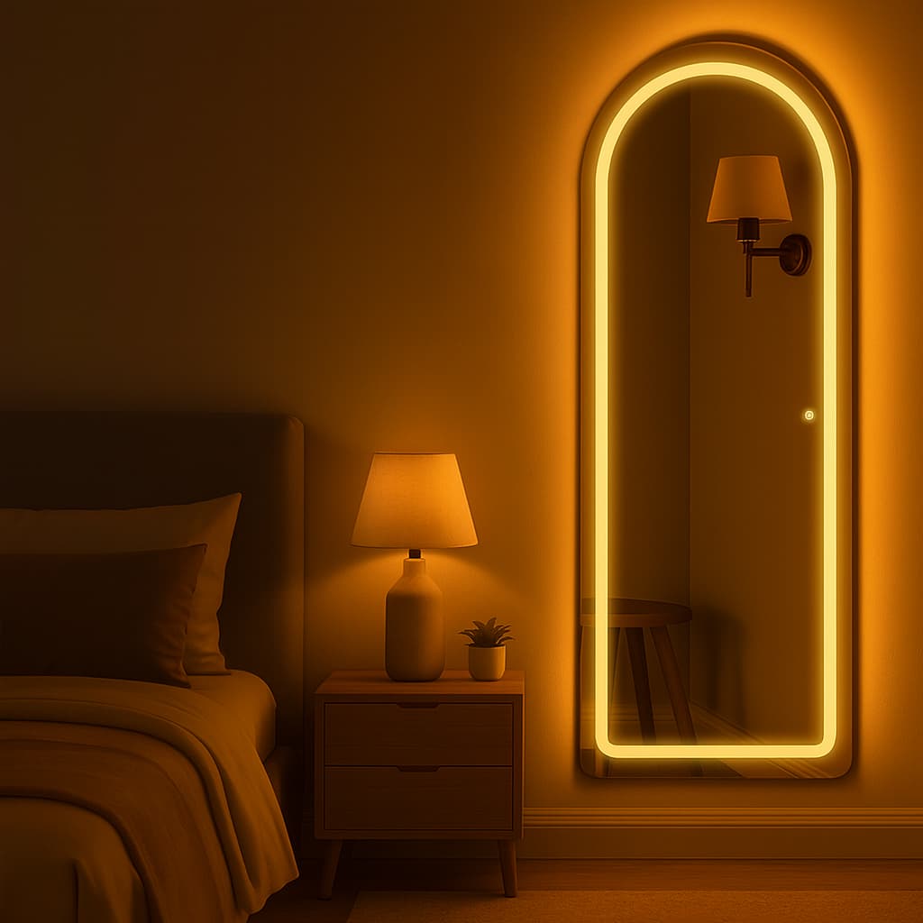 Espelho Janela Base Reta Led Jateado Bivolt Touch Grande Casa Quarto Salão Loja Hall Lançamento Promoção Corpo Inteiro