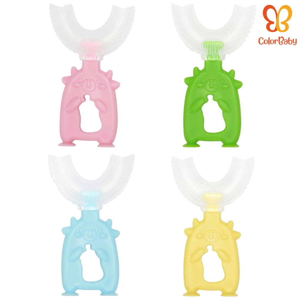 Escova Massageadora de Dente 360° Infantil Silicone com Estojo Cerdas Macias para Bebês - ColorBaby