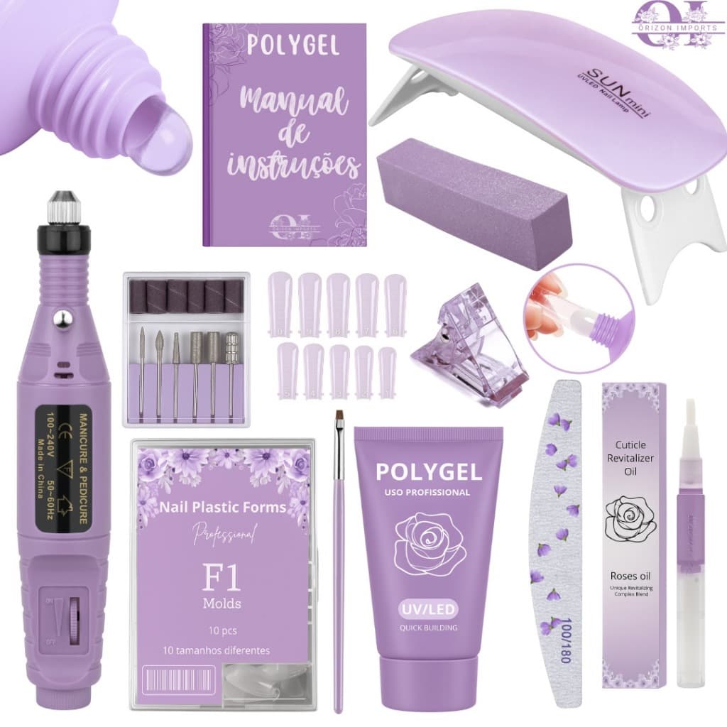 KIT POLYGEL + LIXADEIRA CANETA + CABINE SUN MINI + POLYGEL + MOLDE F1