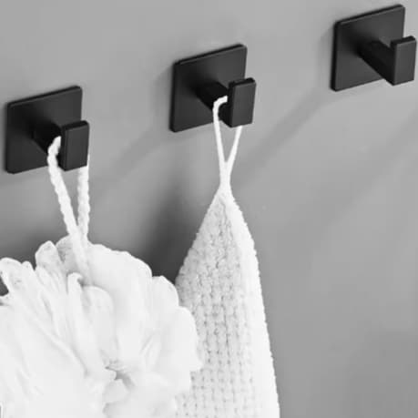 Gancho Cabide Suporte Inox Roupas Camisas Porta Toalha de Rosto de Parede Banheiro Sem Furo Preto