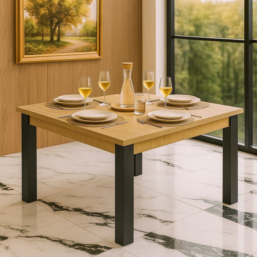 Mesa de Jantar 4 Cadeiras Quadrada Industrial 90 x 90cm Sala de Jantar Mesa de Cozinha