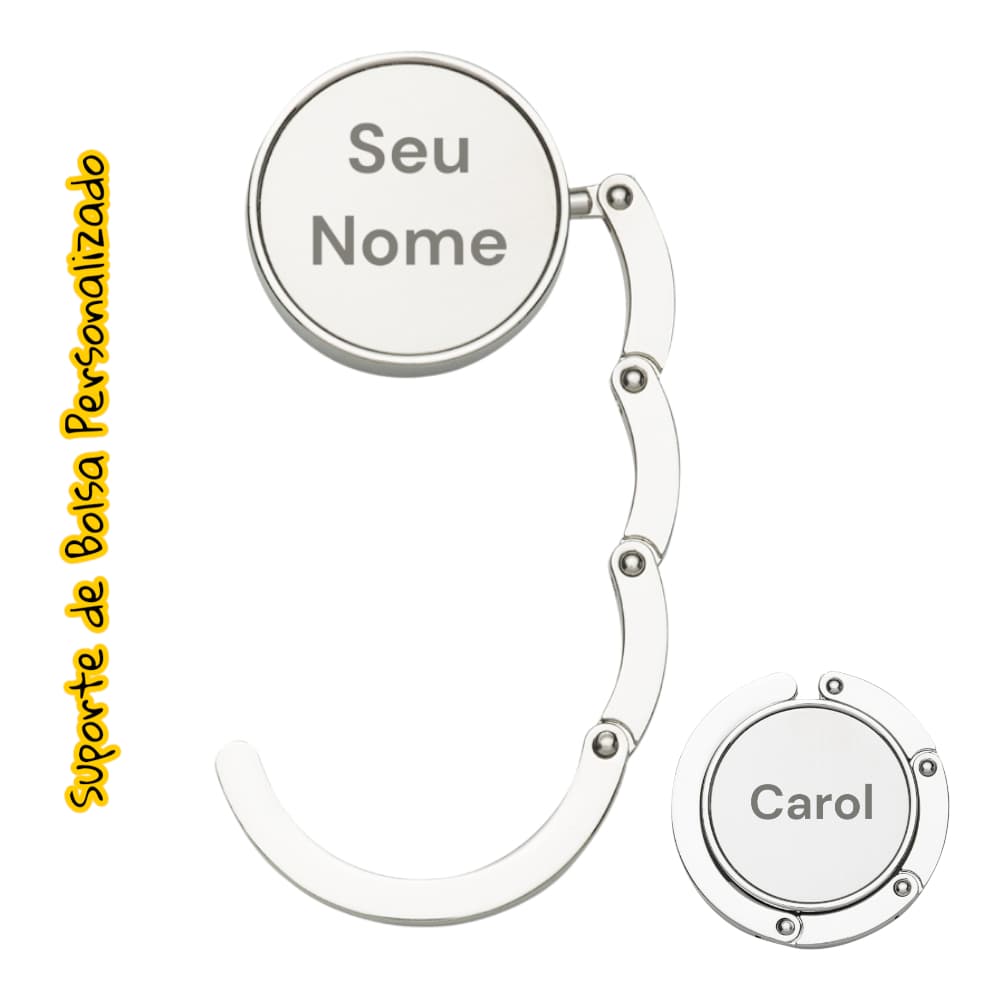 Suporte Mesa Gancho P/ Bolsa Dobrável Portátil Personalizado Com Nome