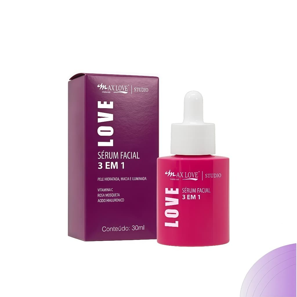 Sérum Facial 3 Em 1 Vitamina C + Rosa Mosqueta + Ácido Hialurônico  Max Love 30ml