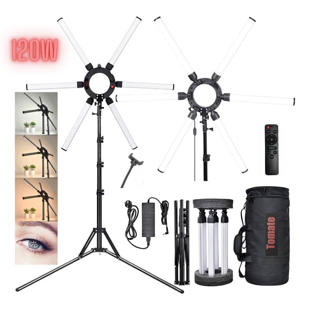 Luminária Tomate Led Ring Light Led até 120W Braço Duplo Articulado + Tripé