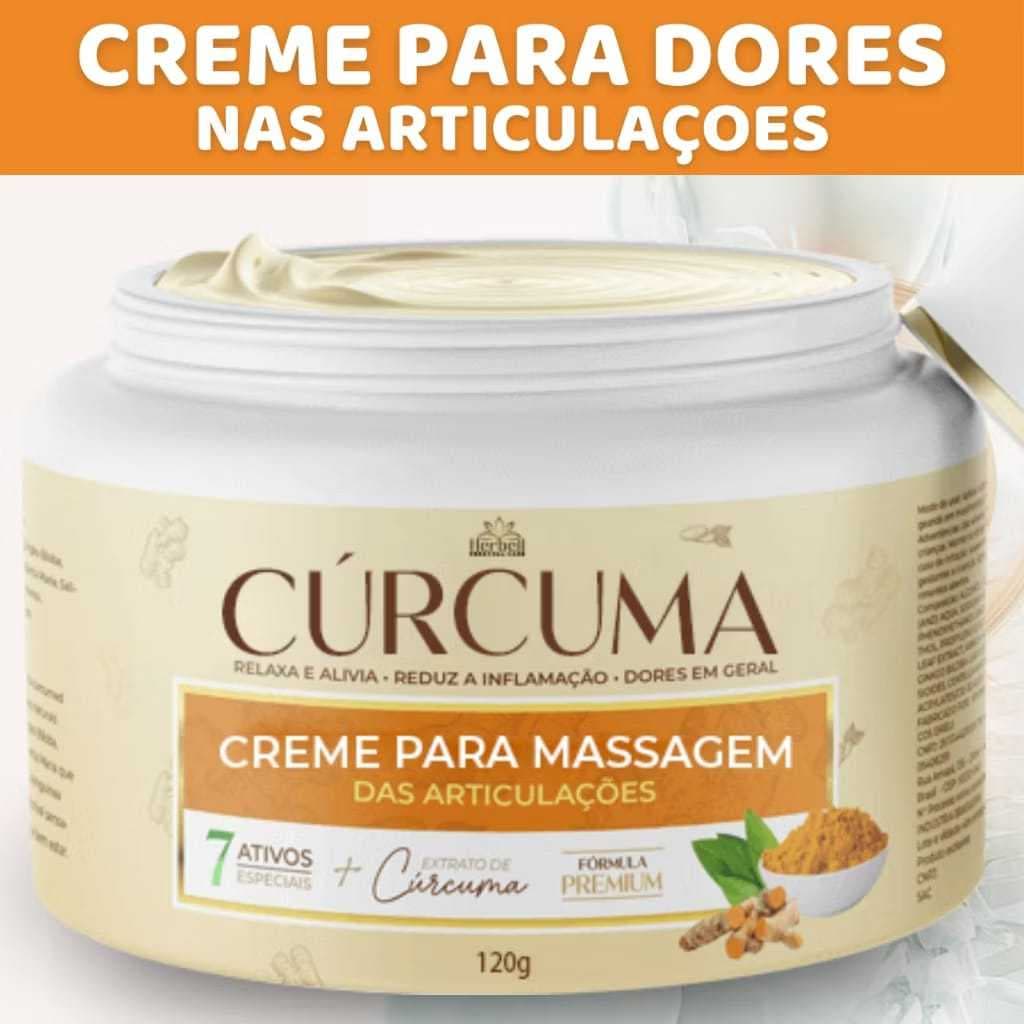 Creme Cúrcuma 120g Auxiliar no Alívio Imediato de Dores Articulações Costas Musculares Massageador