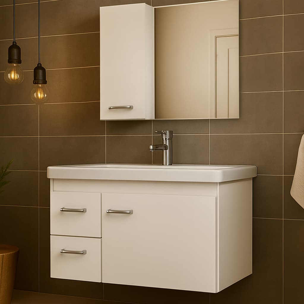 Kit Gabinete Armario para Banheiro Com Cuba e Espelho 73cm Quality Fimap Diversos Modelos