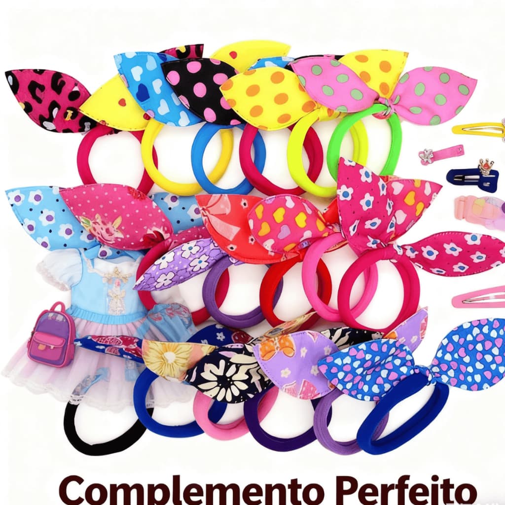 Kit 48 Unidades Xuxinhas Rabicó Elásticos Schrunchies Infantil e Adulto Sortidas Amarrador de Cabelo