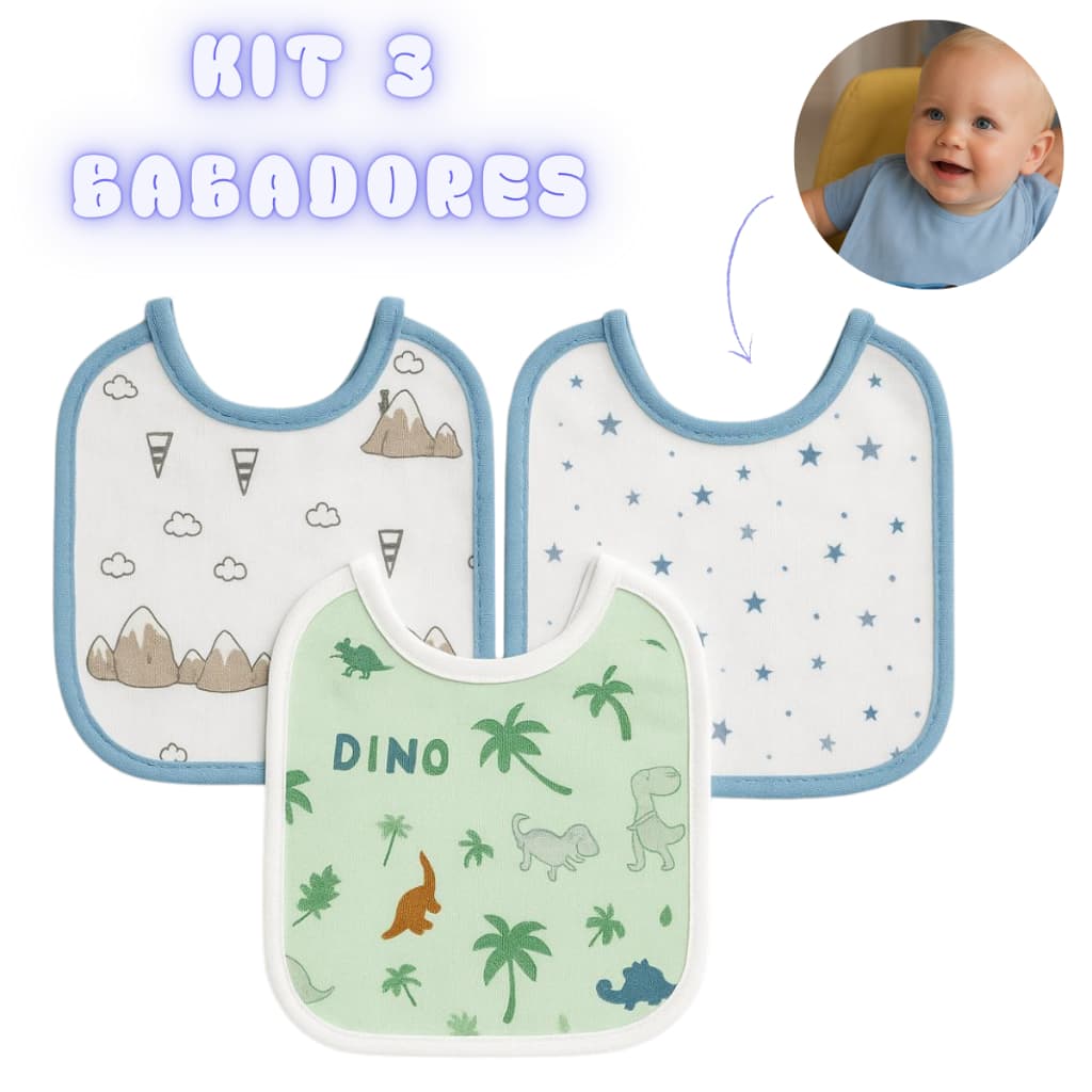 Kit 3 Babadores para Bebê – Práticos e Macios