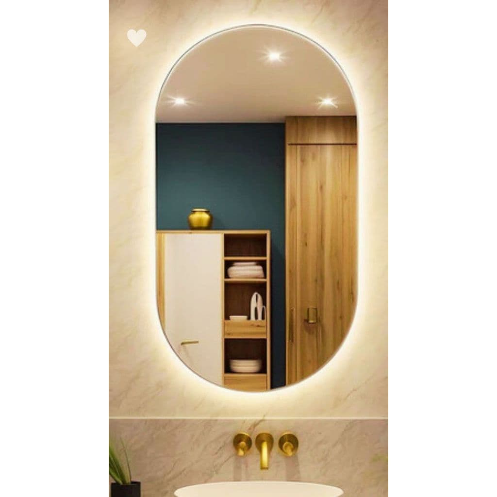 Espelho Oval com LED Orgânico Luz Quente e Fria para Banheiro 80x50 e 40x50