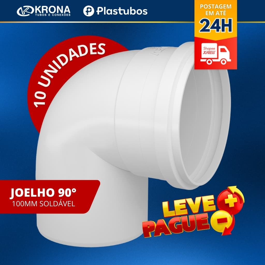 kit 10 peças conexão joelho cotovelo 100mm esgoto 90 graus