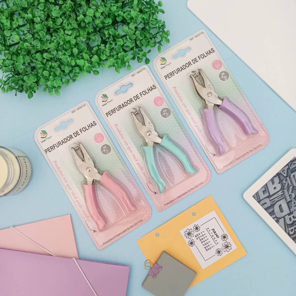 Perfurador de Folhas Alicate Perfurador De Papel 1 Furo 6mm- Interponte