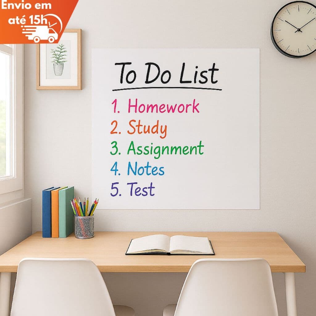 Adesivo Quadro Branco Lousa Parede 2m x 45cm Fácil Aplicação + Caneta Giz Líquido