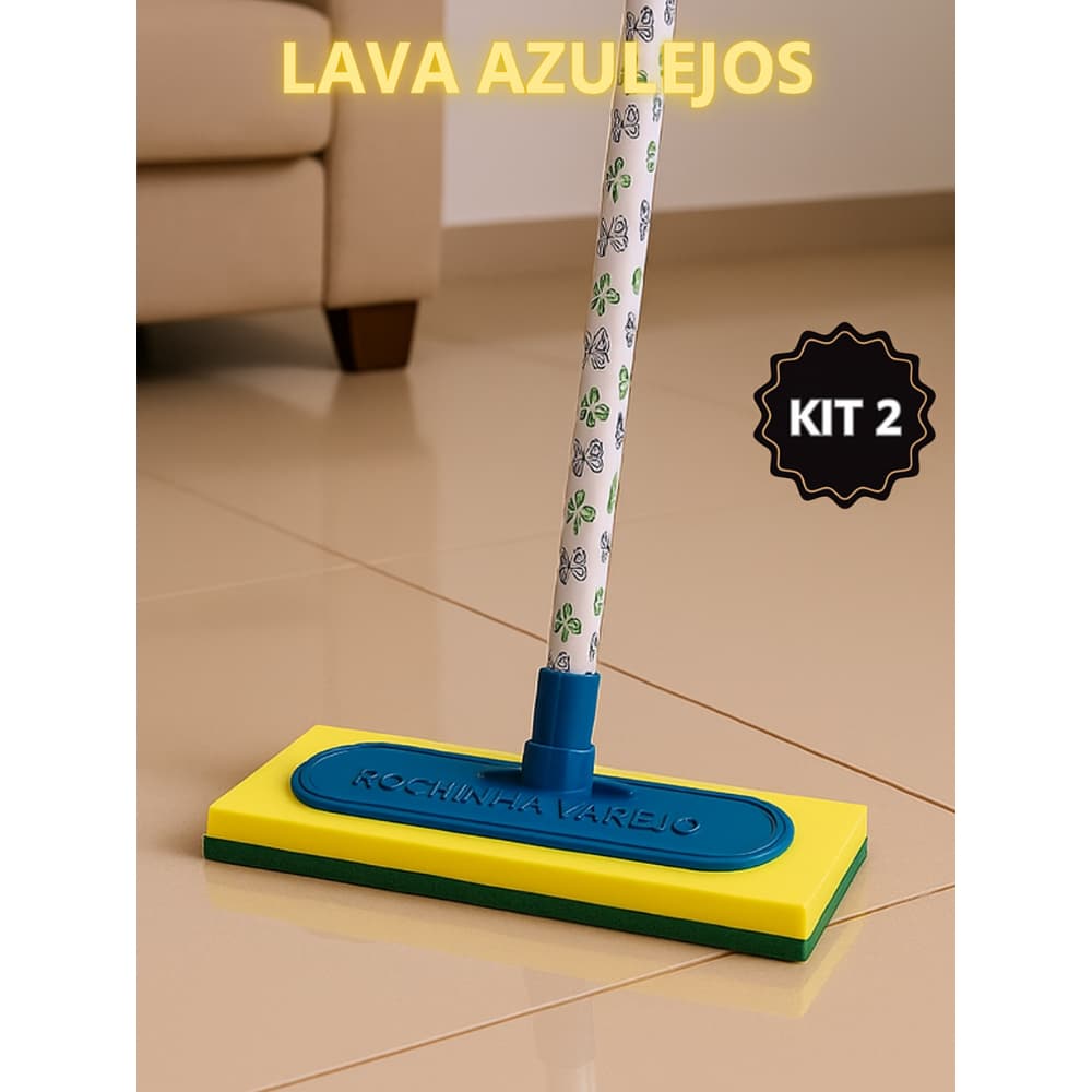 Kit com 2 unidades Lava Azulejo com Cabo Grande Esponja para Limpar Azulejo e Piso