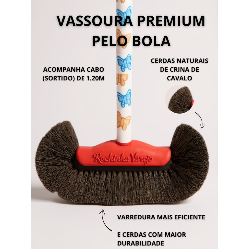 Vassoura Pelo Bola de Crina Natural  (com  Cabo) Ideal para não quebrar os cantinhos dos seus móveis