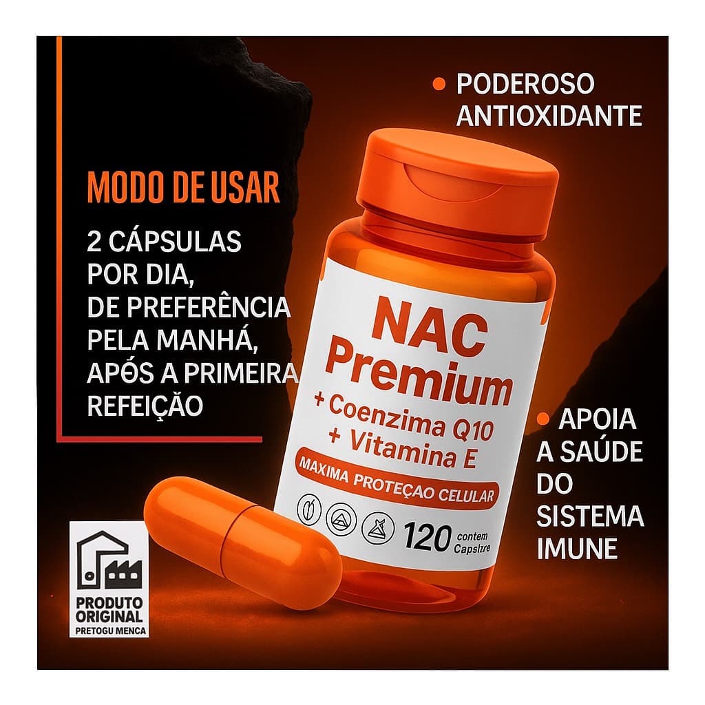 NAC Premium 600mg + Coenzima Q10 200mg + Vitamina E 100mg 120 Cápsulas Antioxidante  Lot Nutrition