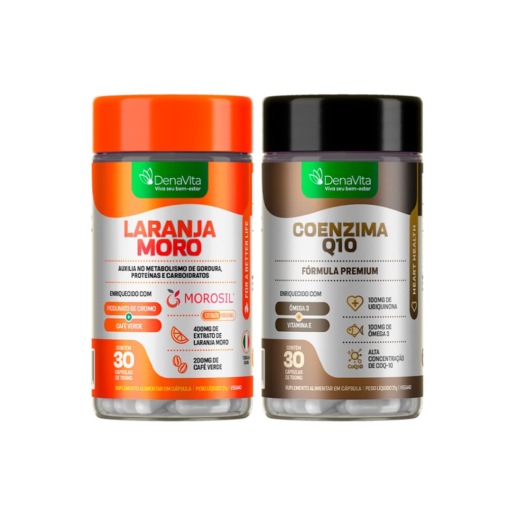 Kit Extrato de Laranja Moro Morosil, Café Verde, Cromo 3x1 + Coenzima Q10, Ômega 3, Vitamina E 3x1 - Denavita