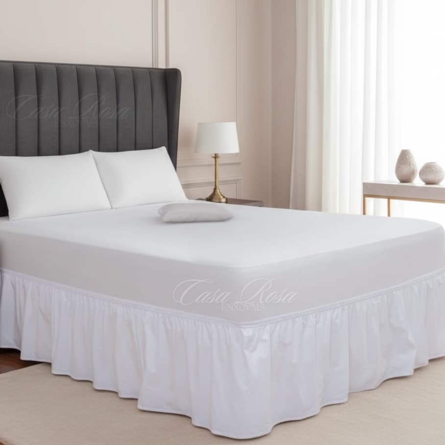 Saia para Box Cama Solteiro/Casal/Queen Micropercal Branco - Com Elástico