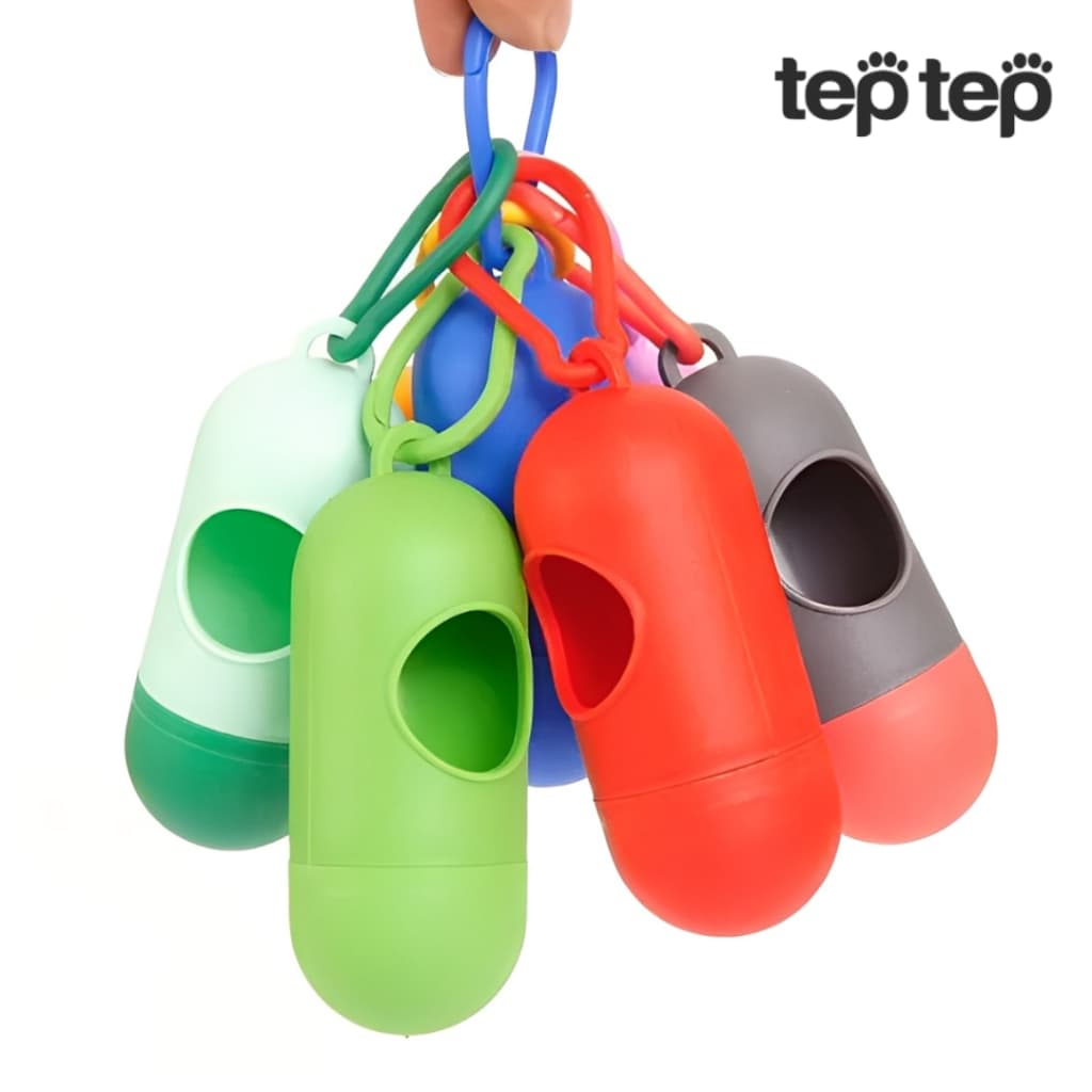 Kit higiênico para pets/Porta-saco Osso/Cápsula + 40 sacolas higiênicas de cores sortidos - TepTep