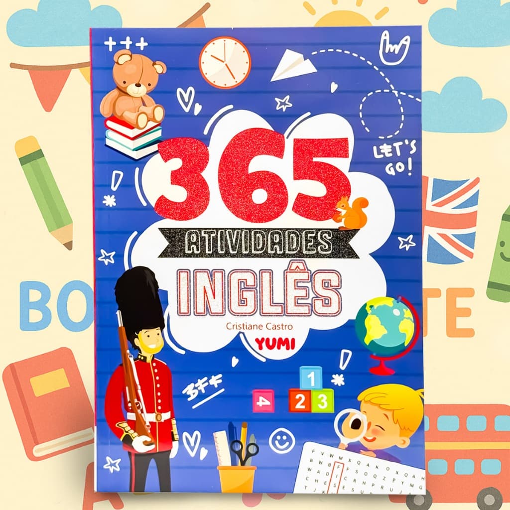 Livro Infantil 365 Atividades e Desenhos Estudar Aprender Inglês Capa C/ Glitter Premium
