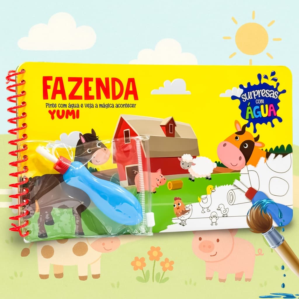 Agua book / Aquabook com Pincel Para Colorir Com Agua Livro Infantil Fazenda Fazendinha Animais