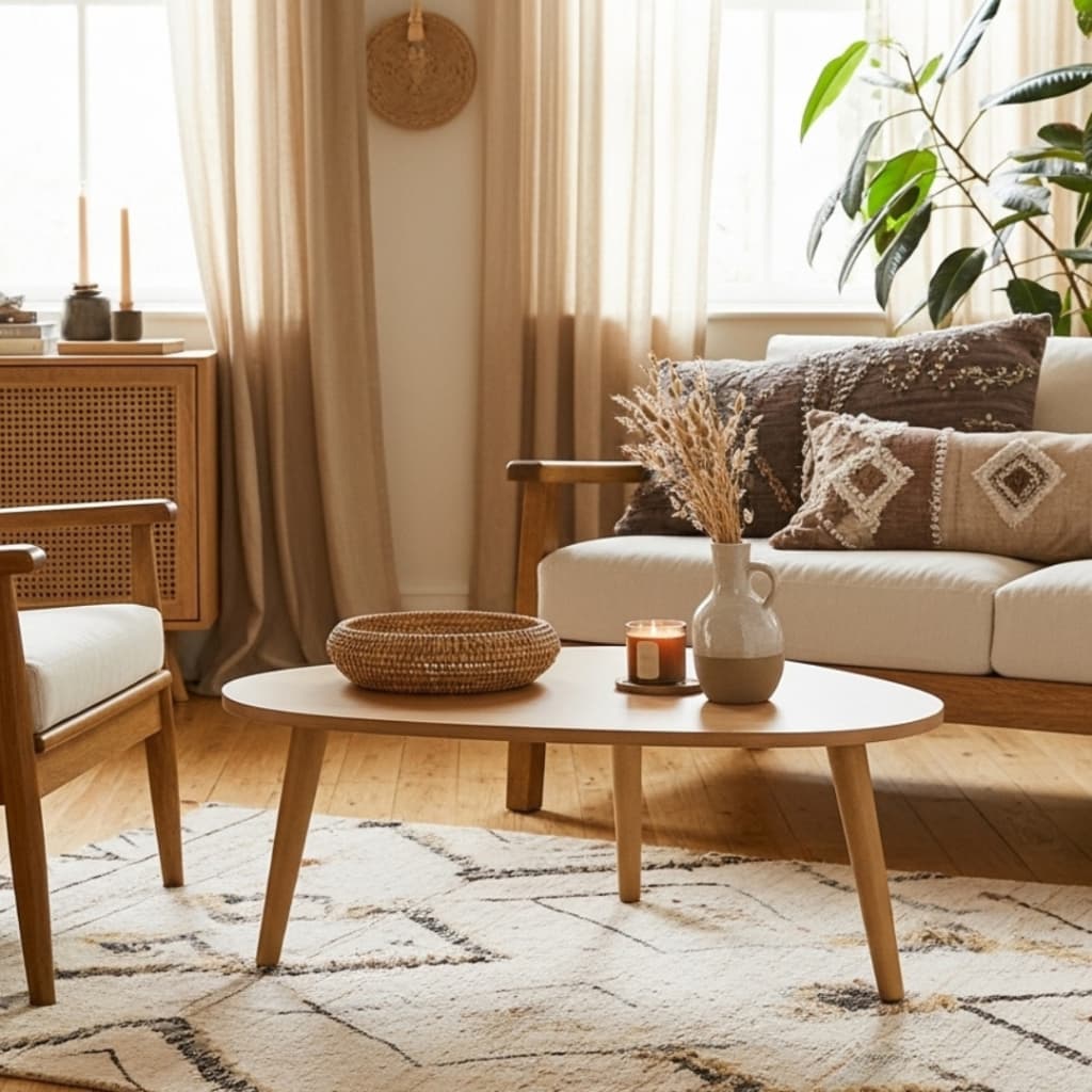 Mesa de Centro Orgânica Moderna Para Sala Pés Madeira