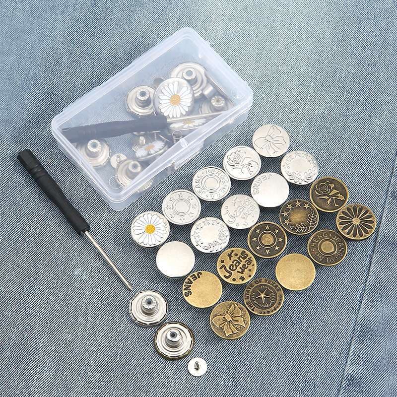 Kit 10un +1un Chave Botões de Metal Para Jeans sem Costura Removível Prático Modelos Aleatórios