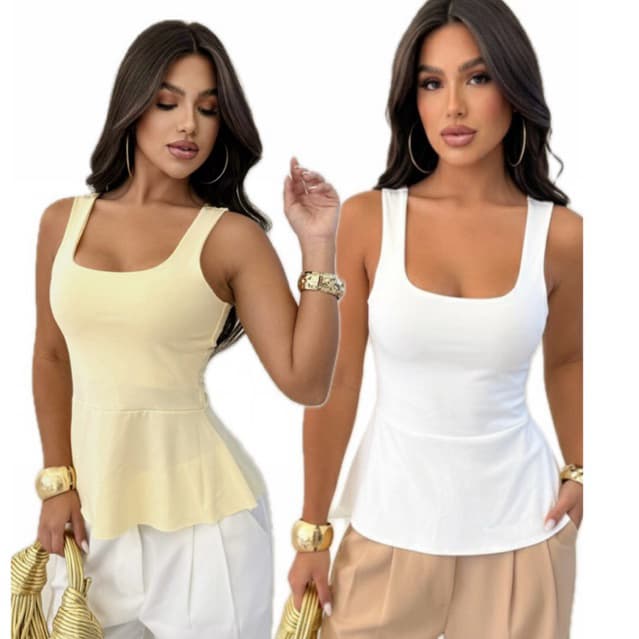 Kit 2 Blusa Feminina Peplum Suplex Bata Cintura Marcada | Blusinha Básica Estilosa Moda Social Casual Elegante Verão