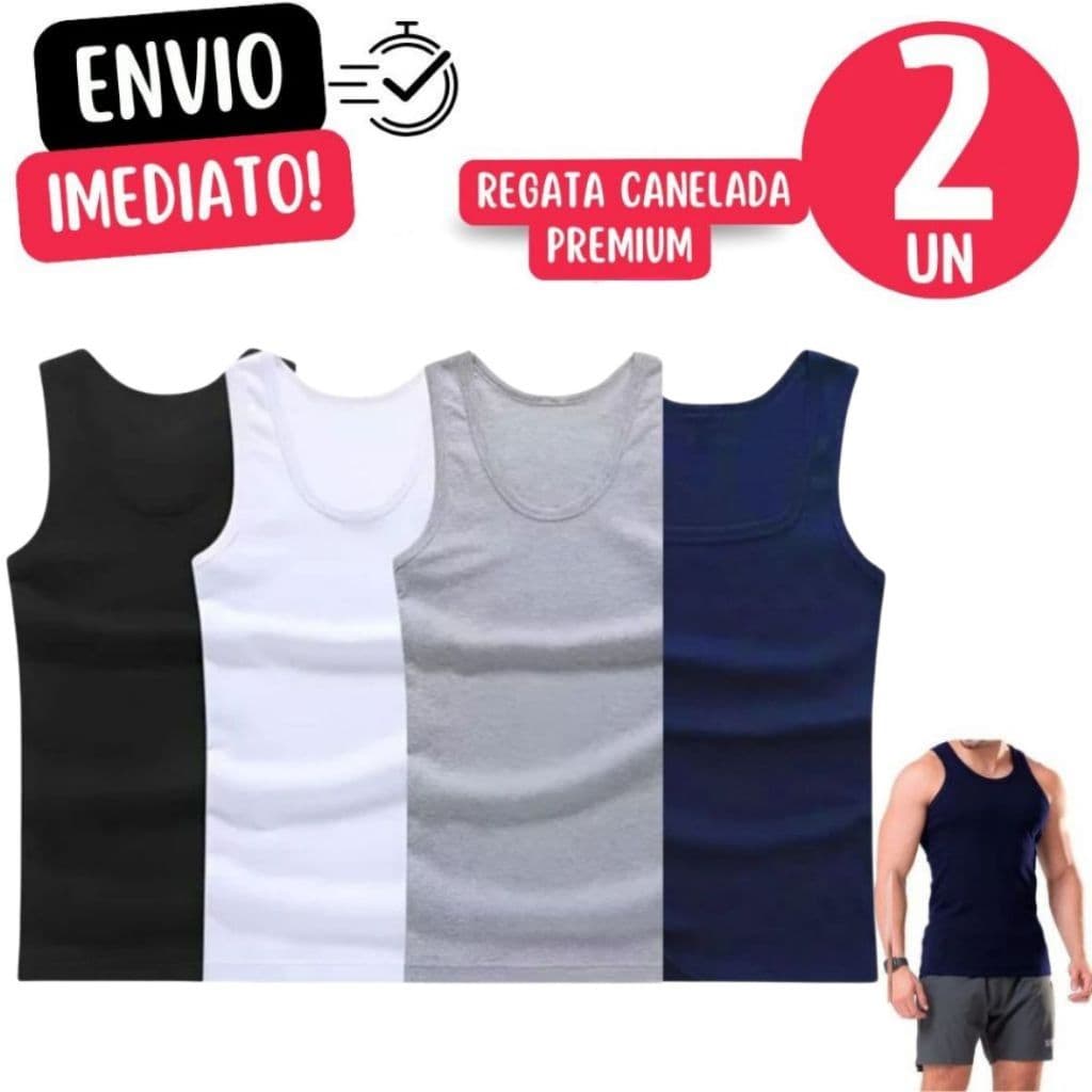 Kit 2 Regata Premium Masculina Modelo Americano Ribana Canelada Algodão Com Elastano