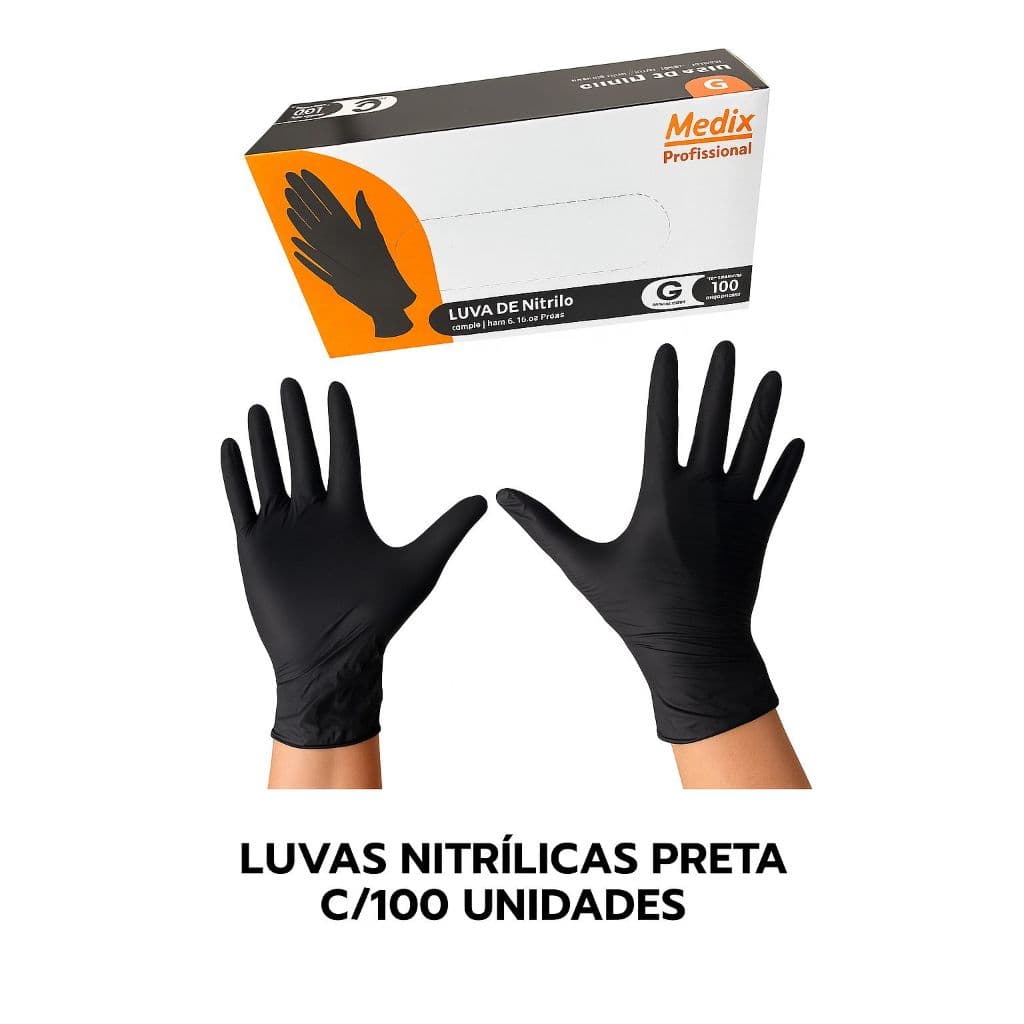 Luva Nitrílica Preta 300 Unidades –Sem Pó | Profissional , Alta Resistência ,Uso Clínico e Comercial