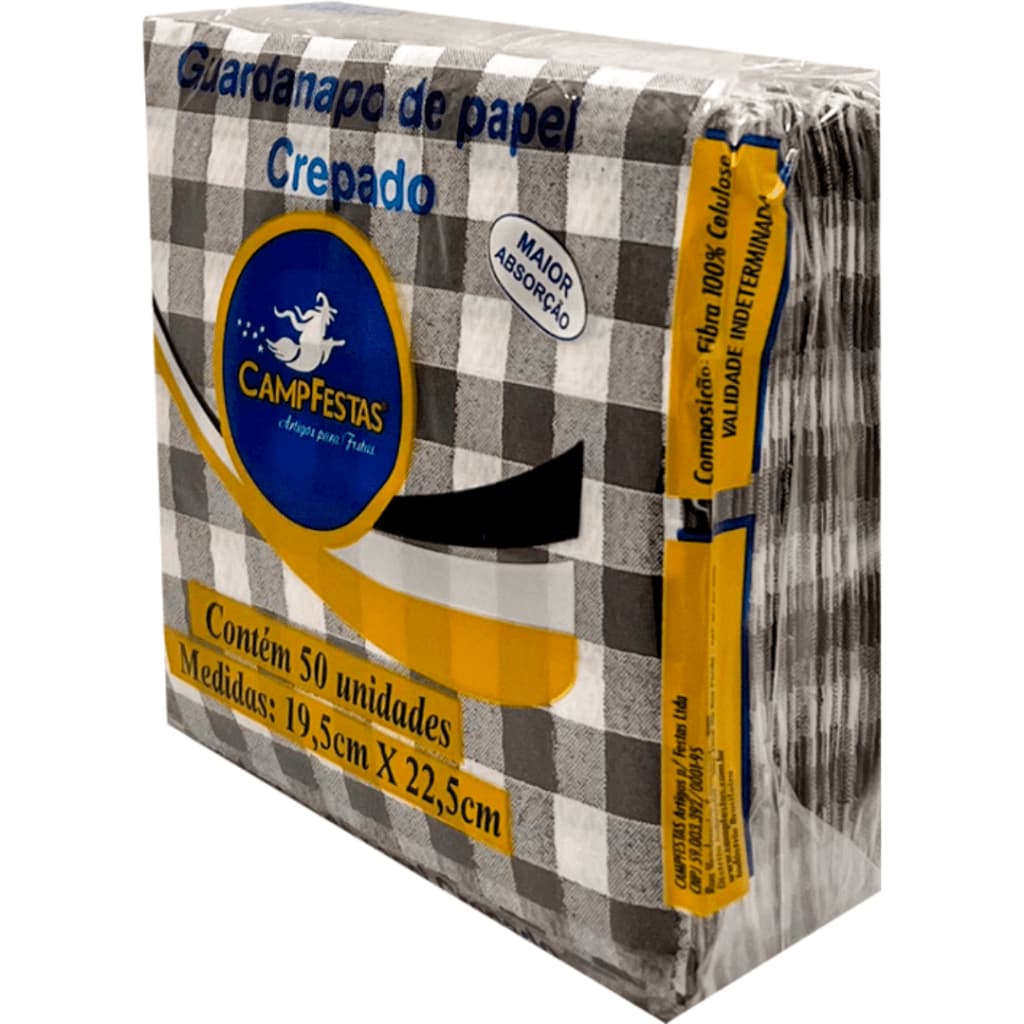 Guardanapo Crepado Xadrez Preto 50. fls19,5x22,5cm CampFestas - Inspire sua Festa